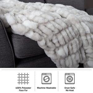 Lavish Home Oversized Ruched Faux Fur Blanket, 60x80-Inch Jacquard Faux Fur Queen-Size Throw for Beds and Sofas, Gray