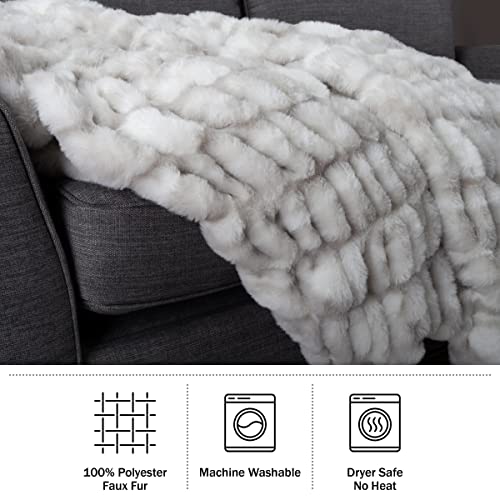 Lavish Home Oversized Ruched Faux Fur Blanket, 60x80-Inch Jacquard Faux Fur Queen-Size Throw for Beds and Sofas, Gray