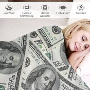 Dollars Bill Print Throw Blanket for Couch Bed Flannel Lap Blanket Lightweight Cozy Plush Blanket for All Seasons 50"x70"