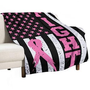 fight pink ribbon usa flag throw blanket for couch bed flannel lap blanket lightweight cozy plush blanket for all seasons 40"x60"