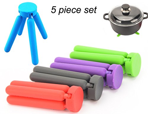 KSENDALO 5 Pack Thick Silicone Trivets for Hot Dishes Eco-Friendly Foldable Trivets for Hot Pots and Pans Folding Trivet Save Much Space for Kitchen Home, Multi-Color