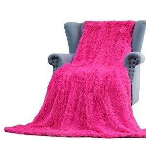 will green faux fur blanket, 50 x 60 plush blanket, worm & cozy blanket for couch or bed throws, lightweight long hair, for family, pink…