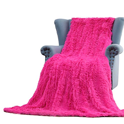 WILL green Faux Fur Blanket, 50 x 60 Plush Blanket, Worm & Cozy Blanket for Couch or Bed Throws, Lightweight Long Hair, for Family, Pink…