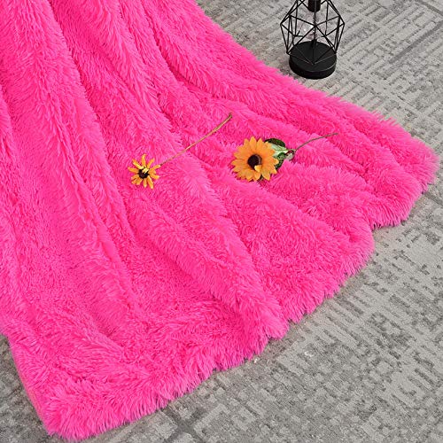 WILL green Faux Fur Blanket, 50 x 60 Plush Blanket, Worm & Cozy Blanket for Couch or Bed Throws, Lightweight Long Hair, for Family, Pink…