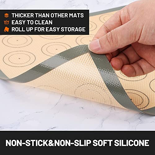 Silicone Baking Mats Set of 7 Reusable Nonstick Macarons Food Safe Half Sheets, Rolling Pin, Dough Scraper, Oil brush, Cookie Cutters, Oven Liner,Fondant/Pie Crust Mat Supplies for All