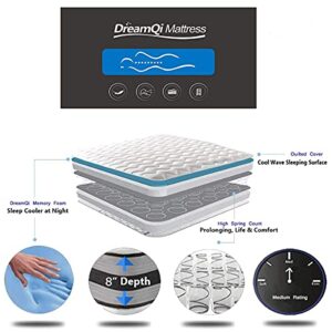 DreamQi Twin Mattress 8 Inch Memory Foam Hybrid Mattress Breathable Comfortable Mattress in A Box Pressure Relief Sleep Supportive(Twin, 8-inch)