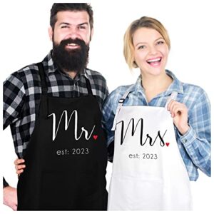 prazoli his and her aprons - mr mrs established 2023 couples engagement gift, cute bridal shower gift anniversary wedding registry items & decoration, housewarming gifts for new home newlywed gift