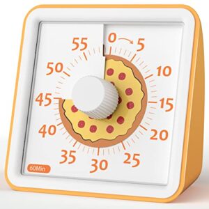 liorque 60 minute visual timer for kids, visual countdown timer for classroom office kitchen with 'pizza' pattern design, pomodoro timer with silent operation (batteries included) - orange …