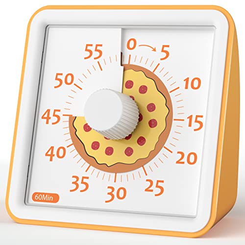 LIORQUE 60 Minute Visual Timer for Kids, Visual Countdown Timer for Classroom Office Kitchen with 'Pizza' Pattern Design, Pomodoro Timer with Silent Operation (Batteries Included) - Orange …