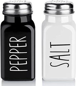 bivvclaz salt and pepper shakers set, cute glass spice shaker with stainless steel lid, black and white kitchen table decor and accessories for counter, for kitchen wedding gifts, 2.7oz each