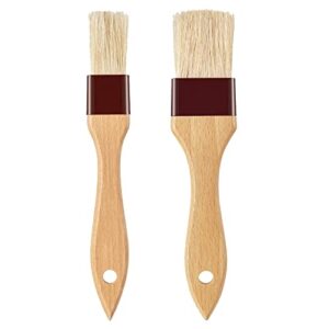 pastry brush-basting brush for cooking,2 pc boar bristles food brush for bbq,beech wooden handle butter brush for baking/spreading marinade/sauce/oil/egg/kitchen brushes for cooking(1 &1 1/2 inch)