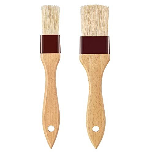 Pastry Brush-Basting Brush for Cooking,2 Pc Boar Bristles Food Brush for BBQ,Beech Wooden Handle Butter Brush for Baking/Spreading Marinade/Sauce/Oil/Egg/Kitchen Brushes for Cooking(1 &1 1/2 inch)