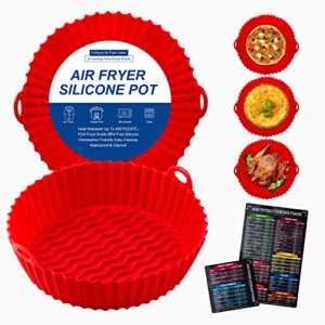 (3PCS) Air Fryer Silicone Liners with Air Fryer Magnetic Cheat Sheet, for 3 to 8Qt Air Fryer, Food-Grade Reusable Silicone, Replacement of Flammable Disposable Parchment Paper(8 Inch)