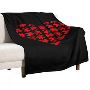 autism puzzle heart throw blanket for couch bed flannel lap blanket lightweight cozy plush blanket for all seasons 40"x60"