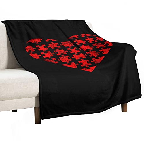 Autism Puzzle Heart Throw Blanket for Couch Bed Flannel Lap Blanket Lightweight Cozy Plush Blanket for All Seasons 40"x60"