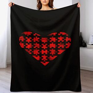 Autism Puzzle Heart Throw Blanket for Couch Bed Flannel Lap Blanket Lightweight Cozy Plush Blanket for All Seasons 40"x60"