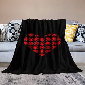 Autism Puzzle Heart Throw Blanket for Couch Bed Flannel Lap Blanket Lightweight Cozy Plush Blanket for All Seasons 40"x60"