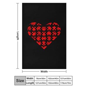 Autism Puzzle Heart Throw Blanket for Couch Bed Flannel Lap Blanket Lightweight Cozy Plush Blanket for All Seasons 40"x60"