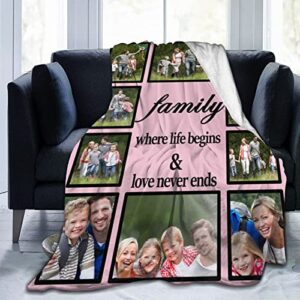 personalized blanket with family member photos, where life begins and love never ends,throws fuzzy blanket gifts for family lovers friends couples gifts valentine’s mother’s, w40"xl50"(102cmx127cm)