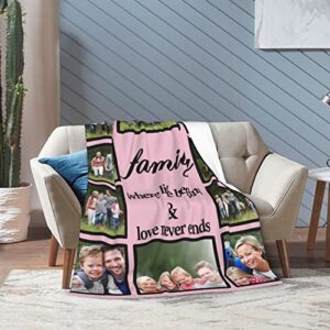 Personalized Blanket With Family Member Photos, Where Life Begins And Love Never Ends,Throws Fuzzy Blanket Gifts For Family Lovers Friends Couples Gifts Valentine’S Mother’S, W40"xL50"(102cmx127cm)