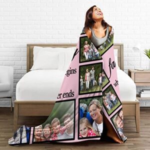 Personalized Blanket With Family Member Photos, Where Life Begins And Love Never Ends,Throws Fuzzy Blanket Gifts For Family Lovers Friends Couples Gifts Valentine’S Mother’S, W40"xL50"(102cmx127cm)