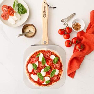 Chef Pomodoro Aluminum Metal Pizza Peel with Foldable Wood Handle for Easy Storage 12-Inch x 14-Inch, Gourmet Luxury Pizza Paddle for Baking Homemade Pizza Bread