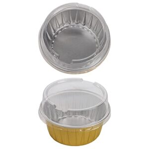DEAYOU 100-Pack Aluminum Foil Baking Cups with Lids, 5oz Disposable Muffin Cupcake Ramekins, 3" Recyclable Cupcake Foil Liners Mini Tart Pie Tin Pan Holder for Souffle, Pudding, Party, Wedding, Gold