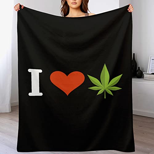 I Love Weed Throw Blanket for Couch Bed Flannel Lap Blanket Lightweight Cozy Plush Blanket for All Seasons 50"x70"