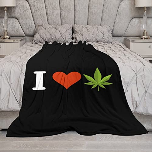 I Love Weed Throw Blanket for Couch Bed Flannel Lap Blanket Lightweight Cozy Plush Blanket for All Seasons 50"x70"