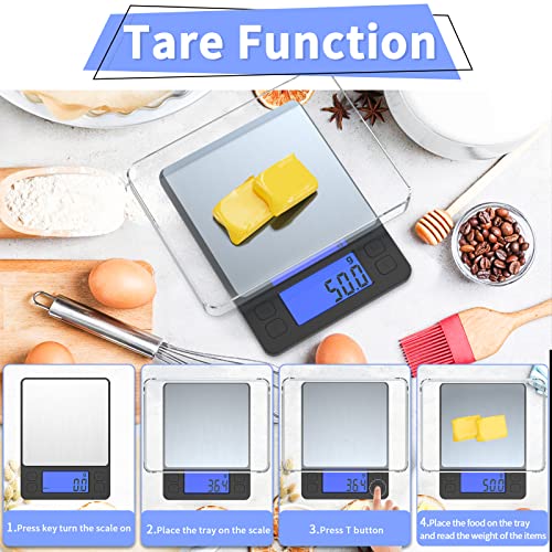 Kitchen Food Scale, High Precision Food Scales Digital Weight Grams and Oz Digital Scale Used for Digital Grams and Ounces, Cooking, Jewelry, Baking, Tare Function, with 2 Trays, LCD Display