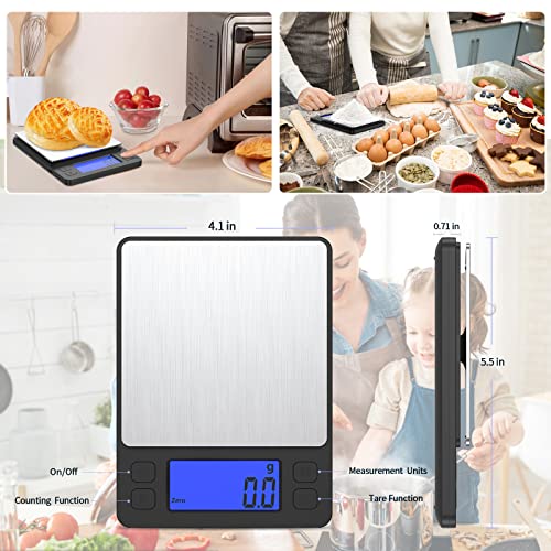 Kitchen Food Scale, High Precision Food Scales Digital Weight Grams and Oz Digital Scale Used for Digital Grams and Ounces, Cooking, Jewelry, Baking, Tare Function, with 2 Trays, LCD Display