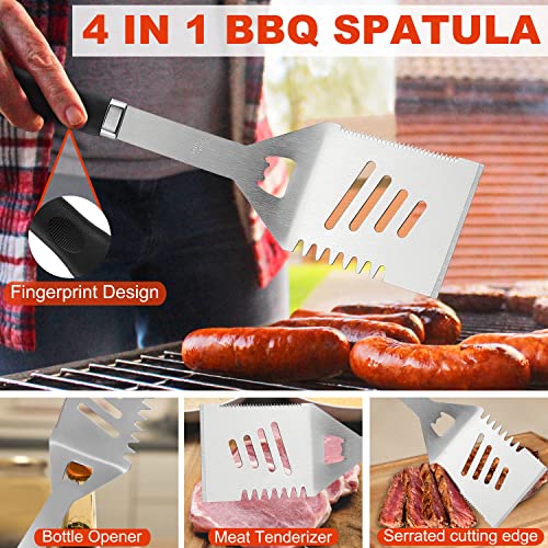 N NOBLE FAMILY 21PCS Complete BBQ Utensils Set with Aluminum Case - Enlarged Handle Stainless Steel Grill Tools Set for Outdoor Camping Barbecue - Ideal BBQ Gift on Father’s Day, Birthday, Christmas