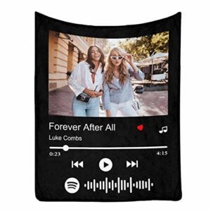 personalized blanket best friend birthday gifts for women, spotify code music blanket with bff photo custom long distance friendship blanket for bestie throw blanket with song artist for sister 30x40