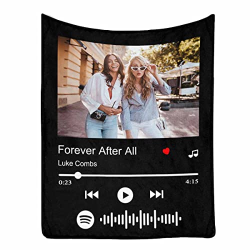 Personalized Blanket Best Friend Birthday Gifts for Women, Spotify Code Music Blanket with BFF Photo Custom Long Distance Friendship Blanket for Bestie Throw Blanket with Song Artist for Sister 30x40