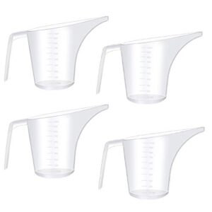 fireboomoon 4 pack plastic funnel pitcher,large capacity long spout measuring cup for bakeware molds,pancake,batter,muffin,cakes,soap making(4 cups/32 ounces/1000 ml)