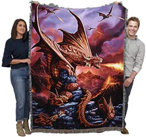 pure country weavers fire dragon blanket by anne stokes age of dragons collection - gift fantasy tapestry throw woven from cotton - made in the usa (72x54)