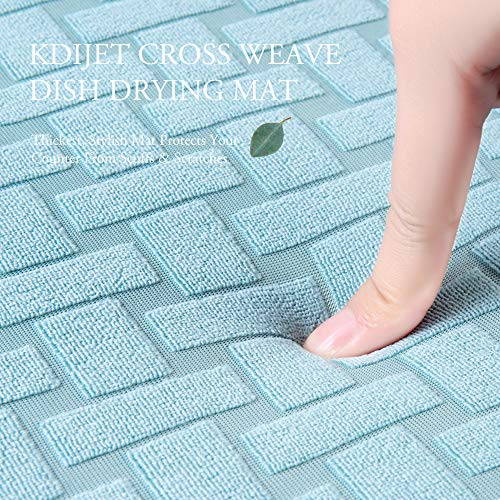 KDIJET Dish Drying Mat 2 Pack XL Blue Cross Sculpted Microfiber Super Absorbent Kitchen Counter Drying Mat