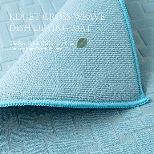 KDIJET Dish Drying Mat 2 Pack XL Blue Cross Sculpted Microfiber Super Absorbent Kitchen Counter Drying Mat