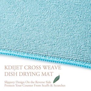 KDIJET Dish Drying Mat 2 Pack XL Blue Cross Sculpted Microfiber Super Absorbent Kitchen Counter Drying Mat