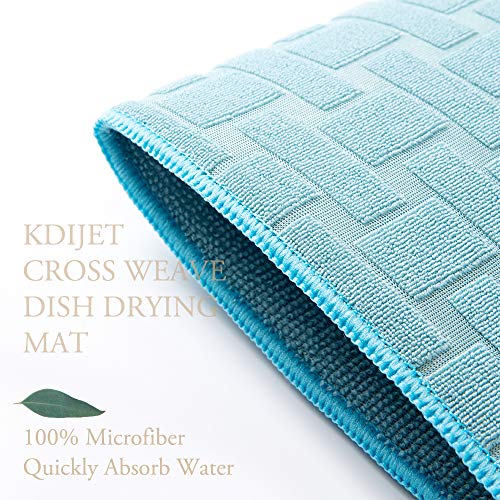 KDIJET Dish Drying Mat 2 Pack XL Blue Cross Sculpted Microfiber Super Absorbent Kitchen Counter Drying Mat