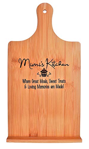 Mimi Gift Cookbook Stand Recipe Holder - Custom Engraved Bamboo Cutting Board Foldable Chef Easel Metal Hinge Kickstand iPad Tablet Compatible Christmas Birthday Mother Day Kitchen Decor (7.25x13.5)