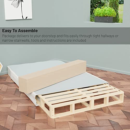 Spring Coil, 8-Inch Sturdy Wood Box Spring for Mattress Support - Durable and Easy to Assemble Natural Wood Foundation for Queen, White.