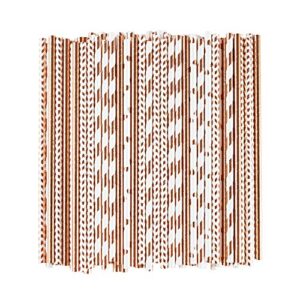 ALINK Biodegradable Rose Gold Paper Straws Bulk, Pack of 100 Metallic Foil Striped/Wave/Heart Straws for Birthday, Wedding, Bridal/Baby Shower, Christmas Decorations and Party Supplies