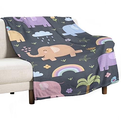 Funny Elephants Throw Blanket for Couch Bed Flannel Lap Blanket Lightweight Cozy Plush Blanket for All Seasons 30"x50"