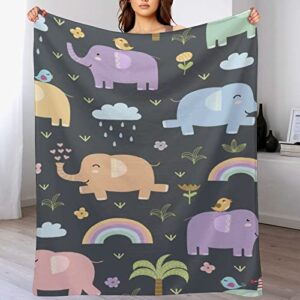 Funny Elephants Throw Blanket for Couch Bed Flannel Lap Blanket Lightweight Cozy Plush Blanket for All Seasons 30"x50"