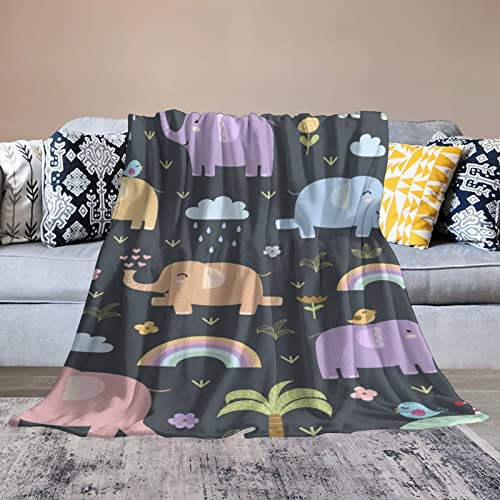 Funny Elephants Throw Blanket for Couch Bed Flannel Lap Blanket Lightweight Cozy Plush Blanket for All Seasons 30"x50"