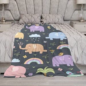 Funny Elephants Throw Blanket for Couch Bed Flannel Lap Blanket Lightweight Cozy Plush Blanket for All Seasons 30"x50"