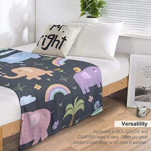 Funny Elephants Throw Blanket for Couch Bed Flannel Lap Blanket Lightweight Cozy Plush Blanket for All Seasons 30"x50"