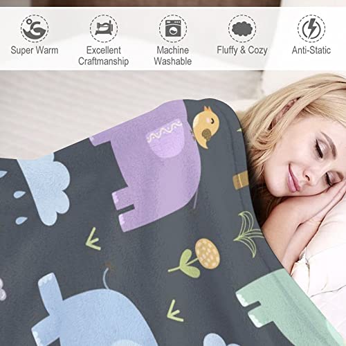 Funny Elephants Throw Blanket for Couch Bed Flannel Lap Blanket Lightweight Cozy Plush Blanket for All Seasons 30"x50"