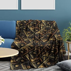 gubiyu black gold 100 dollar bill print flannel blankets lightweight soft cozy fuzzy bed blanket throw polyester money pattern decorative blanket for sofa couch bed chair for men gift (70 x 80 inches)